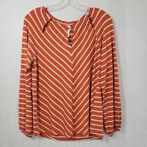 Chico's NWOT long sleeve cut out neckline cream striped orange shirt size small